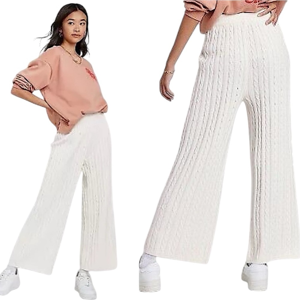 ASCOT+HART Wide Leg Graphic Yarn Knit Sweater Pants Off-White Women’s Size Large